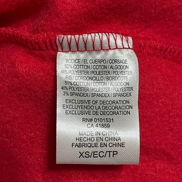 Christmas dress embellished santa golden pom poms red and gray fleece lined - Picture 6 of 8